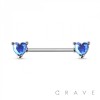 DOUBLE HEART CZ PRONG SET 316L SURGICAL STEEL NIPPLE BAR